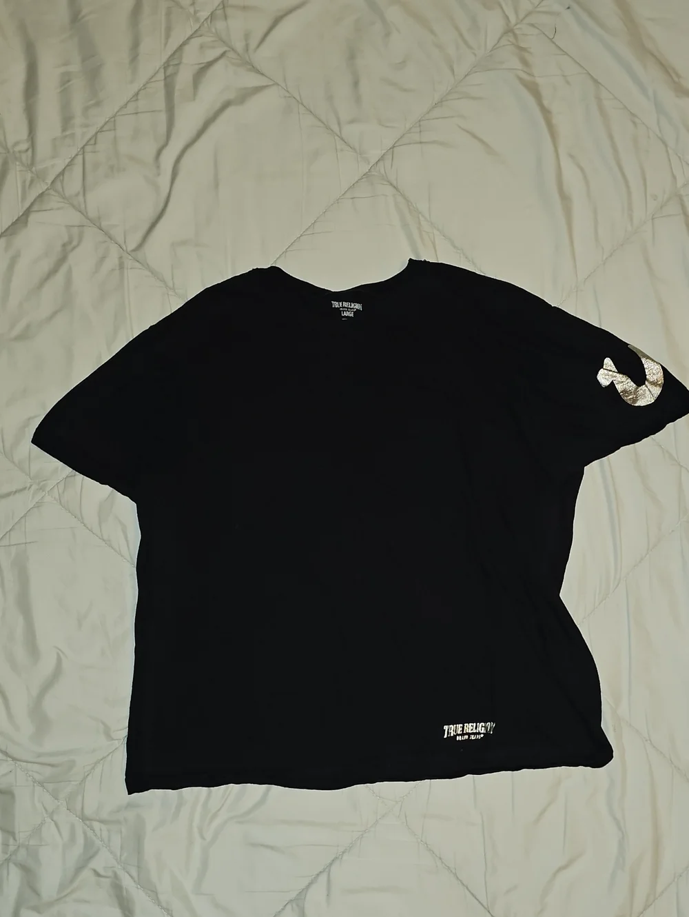 True Religion T-shirt Silver Metallic Logo Cotton